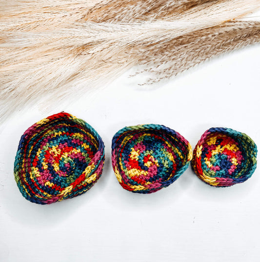 Set of 3- Small Crochet Baskets