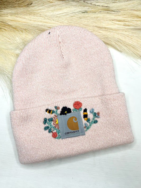 Embroidered Carhartt Beanie -Light Pink