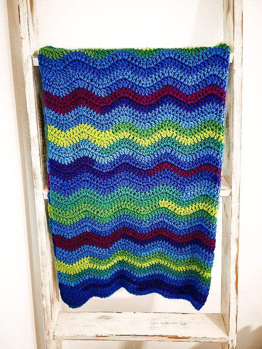 Crochet Blanket- Blue/Green/Purple