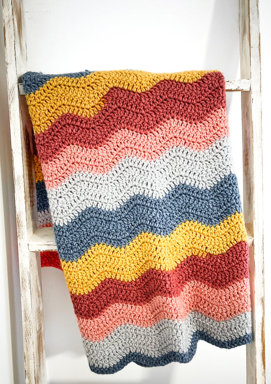 Crochet Blanket- Pink/Yellow/Blue
